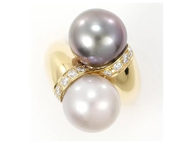 Autre Marque Anello con diamante e perla del Sud in oro giallo Au750 D'oro