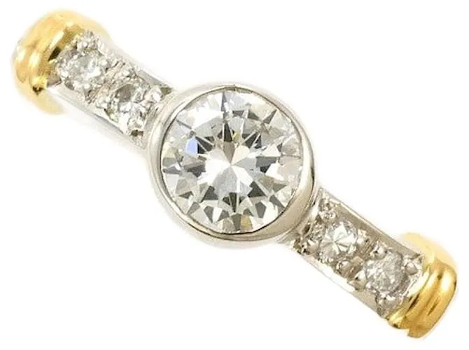 Autre Marque Anello in diamante in oro giallo K18YG e platino PT900 Argento