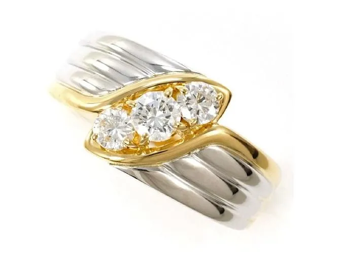 Autre Marque Anello in diamante in oro platino K18YG PT900 Argento