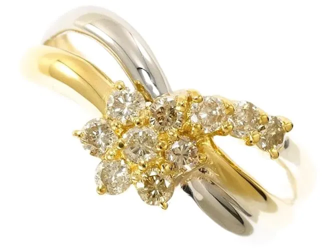 Autre Marque Anello in diamante marrone Pt900 K18YG Bronzo