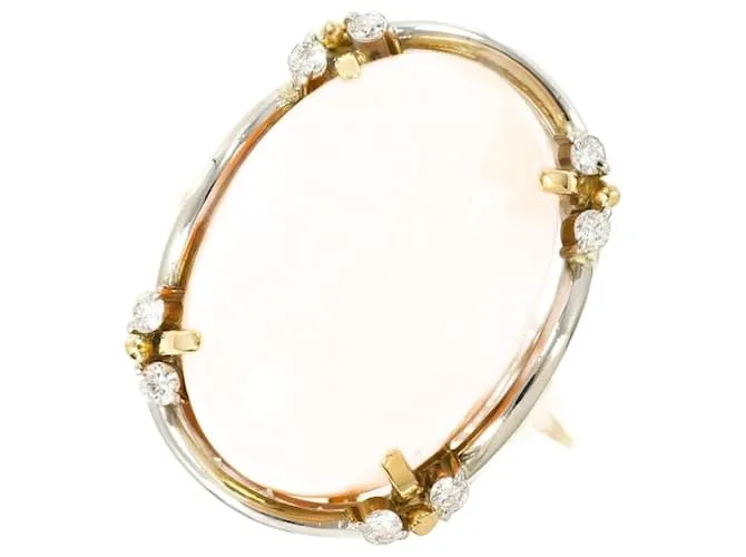Autre Marque Anello in diamante di corallo Pt900 K18YG Rosa