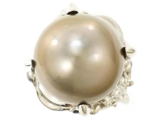 Autre Marque Anello in diamante con perla nera di Tahiti in platino PT900 Grigio