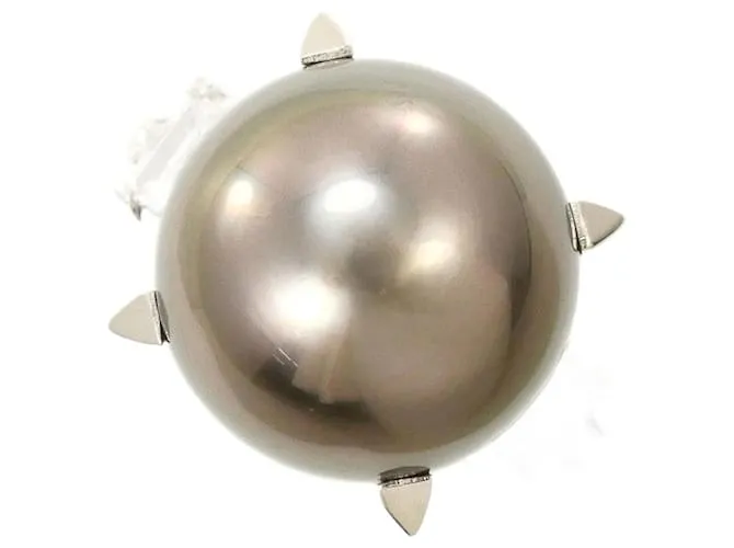 Autre Marque Anello in diamante con perla nera in platino PT900 Argento