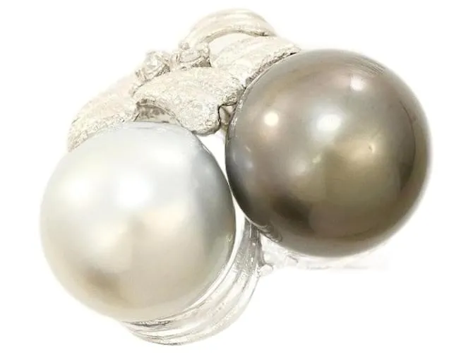 Autre Marque Anello in diamante con perla del Sud Pt900 Argento