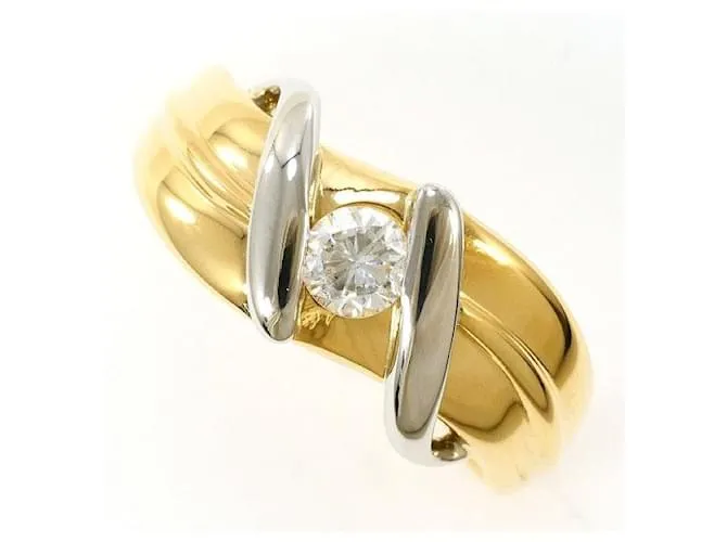 Autre Marque Anello in diamante in oro platino K18YG PT900 D'oro