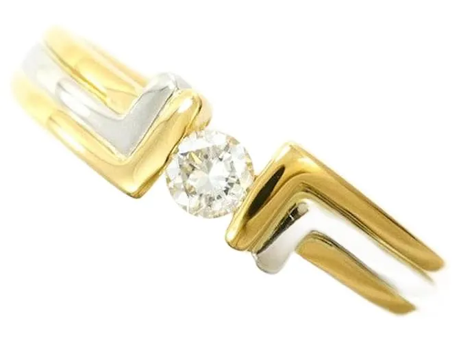 Autre Marque Anello in diamante in oro giallo Au750 e platino PT900 Argento