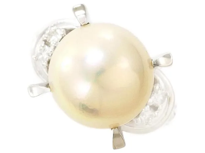 Autre Marque Anello in diamante con perla Pt900 Argento