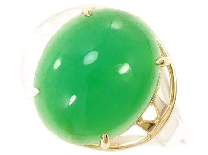 Autre Marque Anello in Crisoprasio in Oro Giallo K10 D'oro