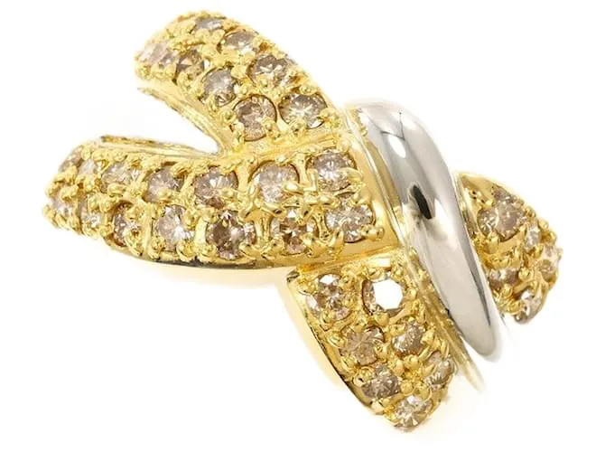 Autre Marque Anello in diamante in oro giallo Au750 e platino PT850 Marrone