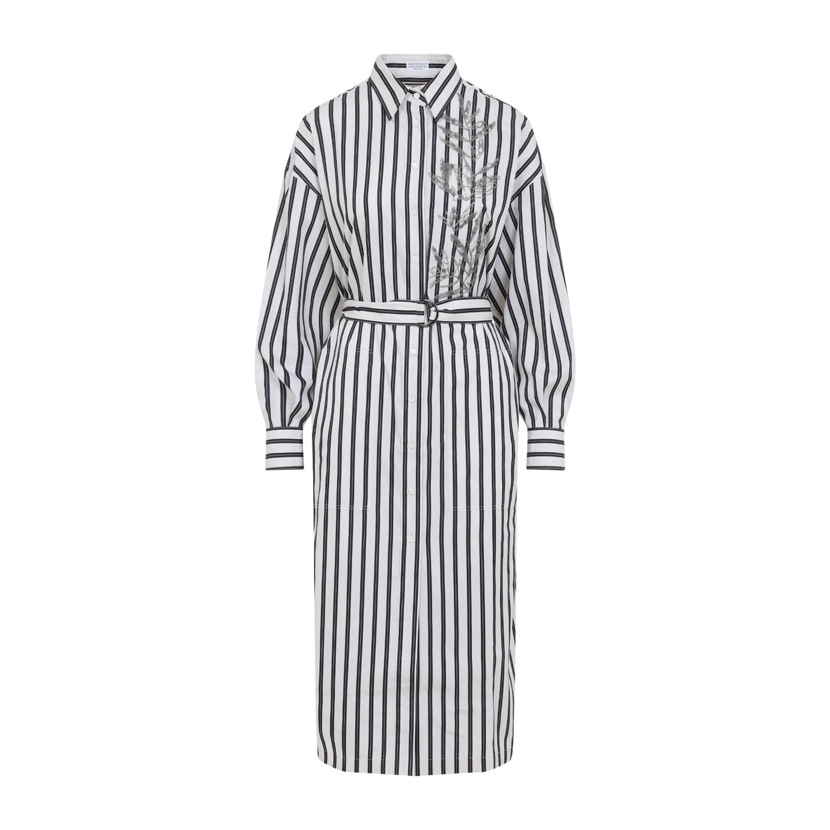 White And Black Striped Cotton Midi Dress