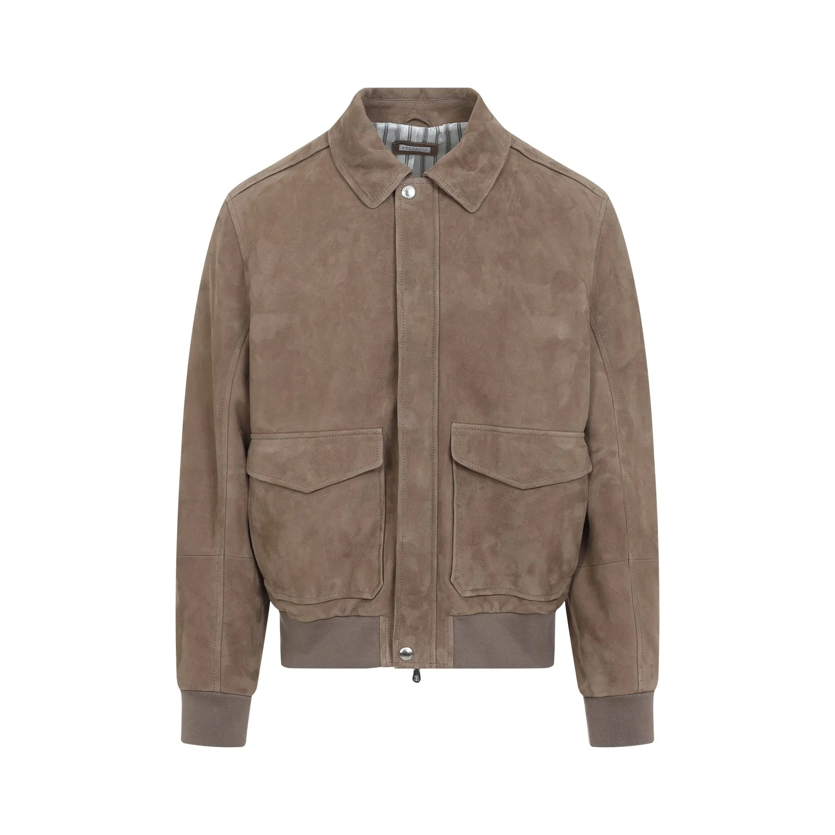 Brown Leather Bomber Jacket