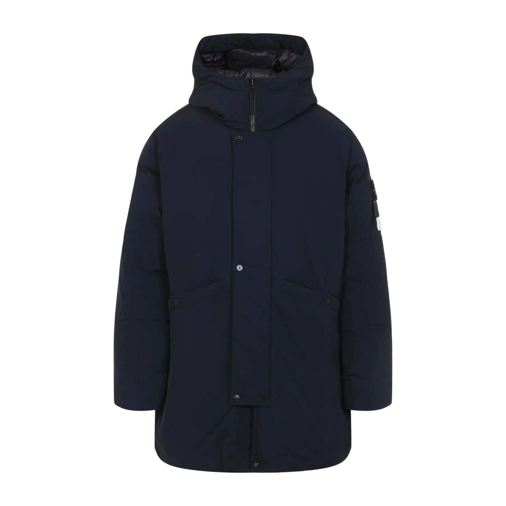 Navy Blue Polyester Long Parka