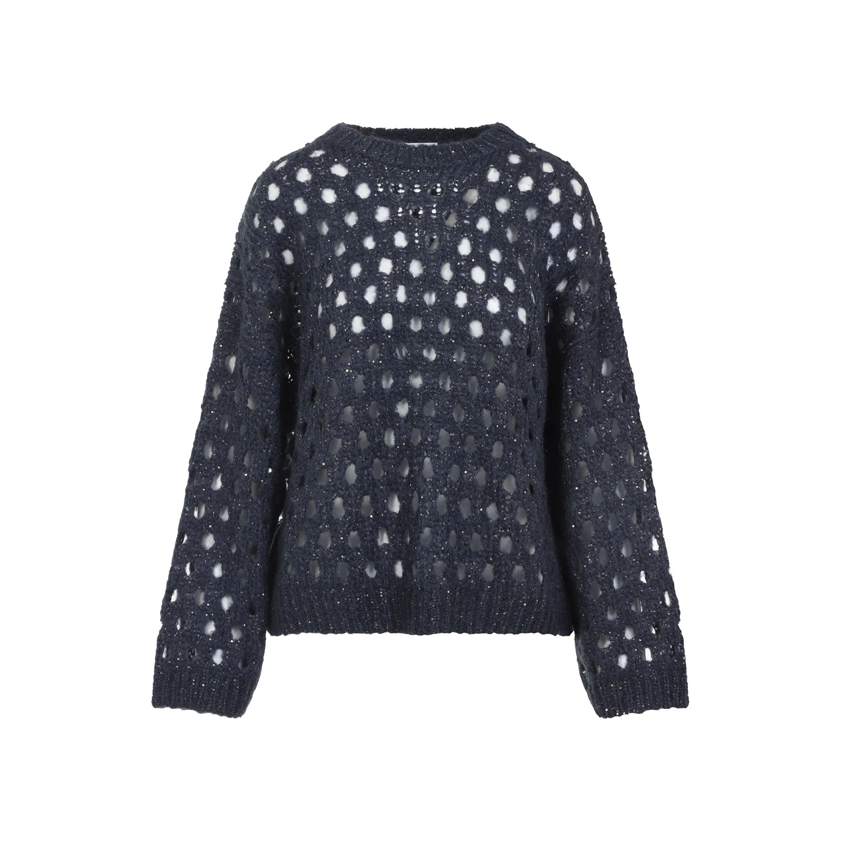 Blue Openwork Mohair Pullover
