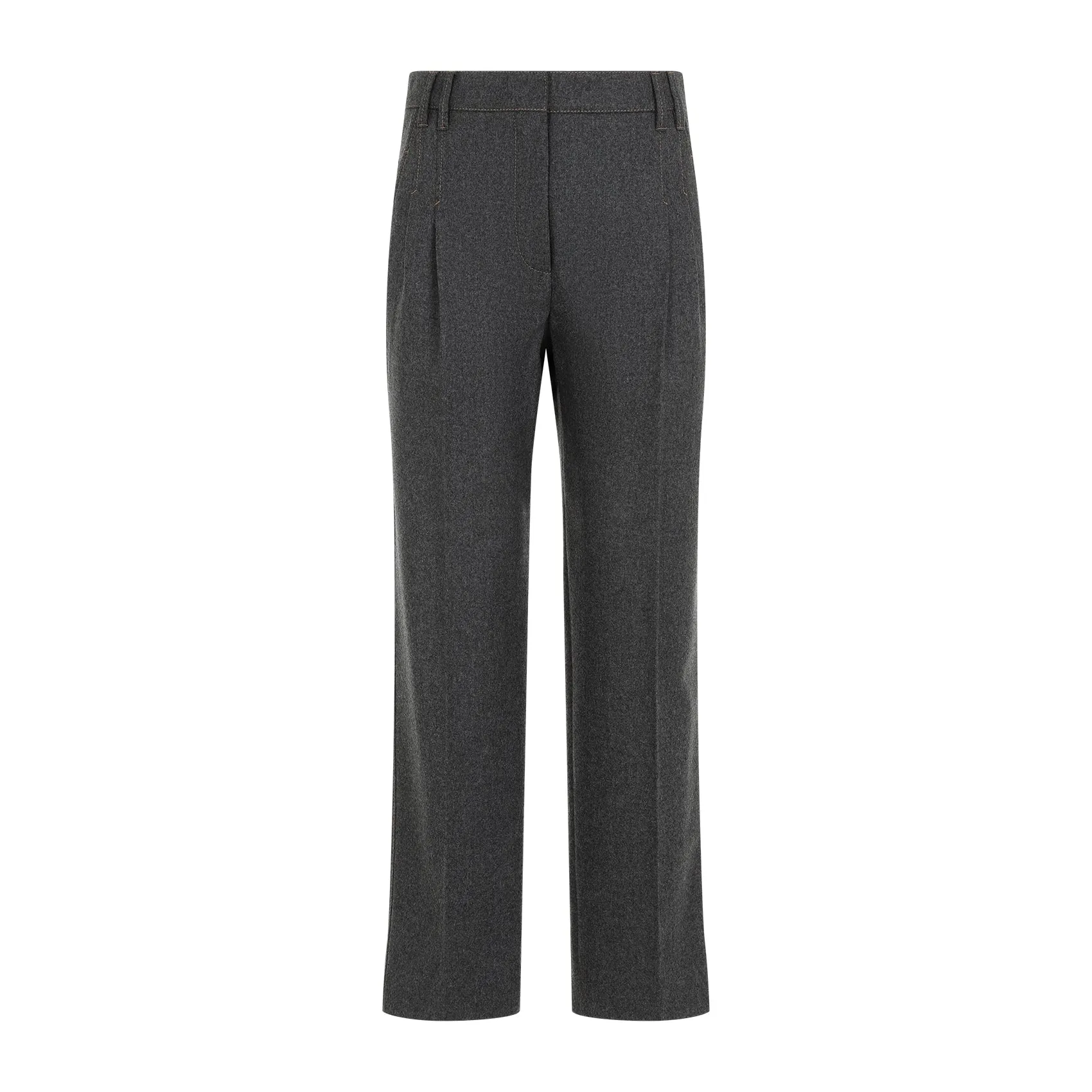 Grey Cropped Flannel Virgin Wool Pants