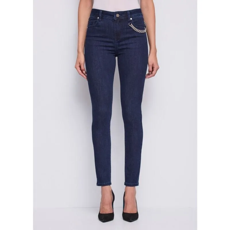 Jeans da donna in misto cotone con catena