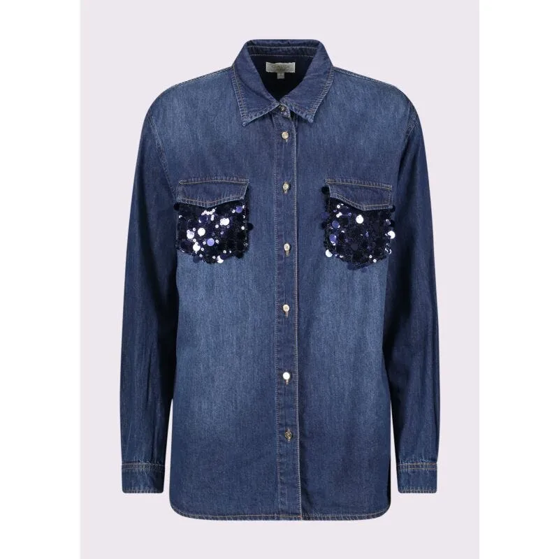 Camicia da donna in denim con paillettes