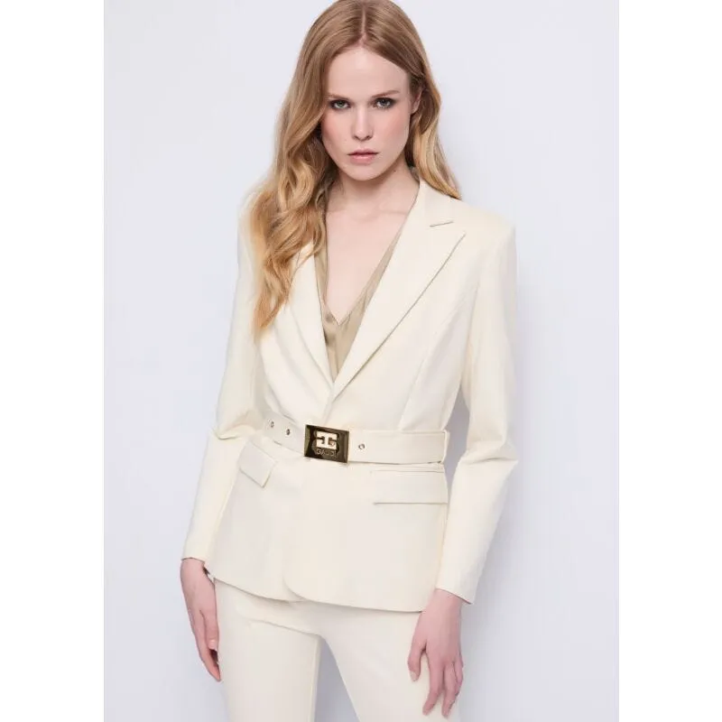 Blazer bianco da donna con cintura logata