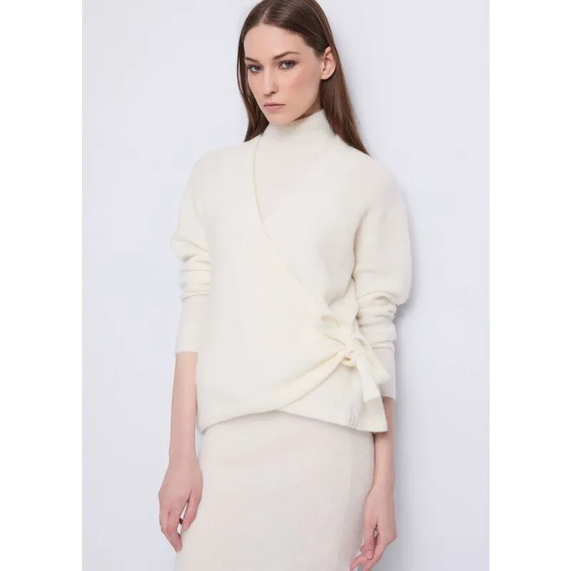 Cardigan bianco da donna con fiocco