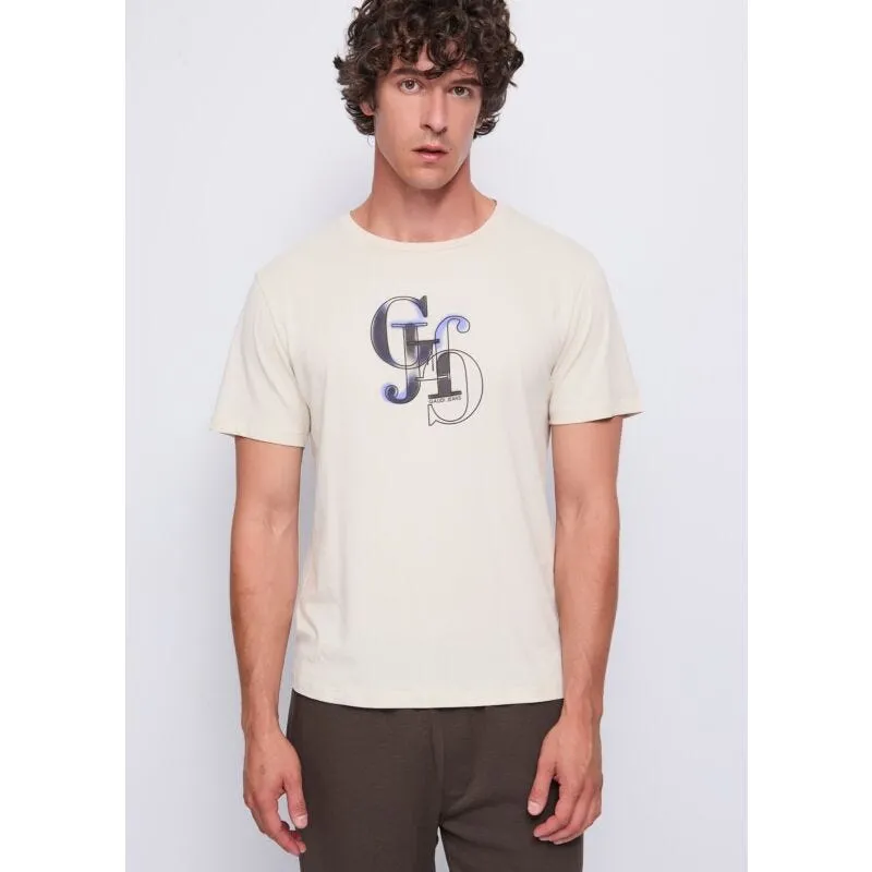 T-shirt beige in cotone con logo