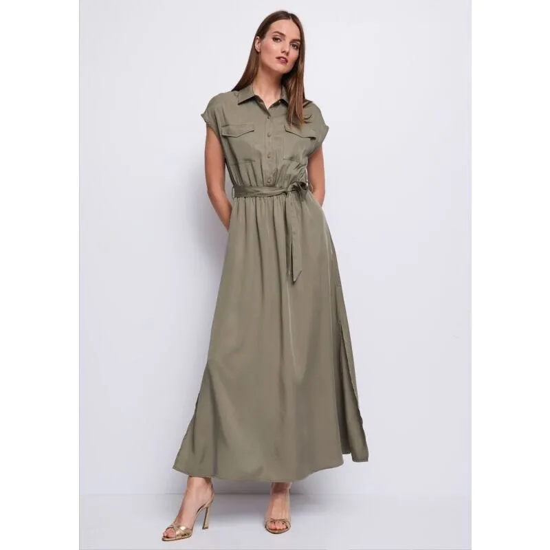 Abito verde chemisier da donna con cintura