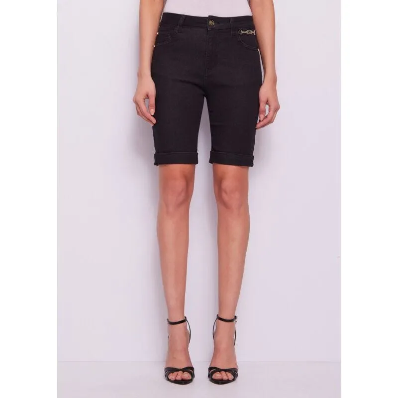 Bermuda da donna nero con risvolto