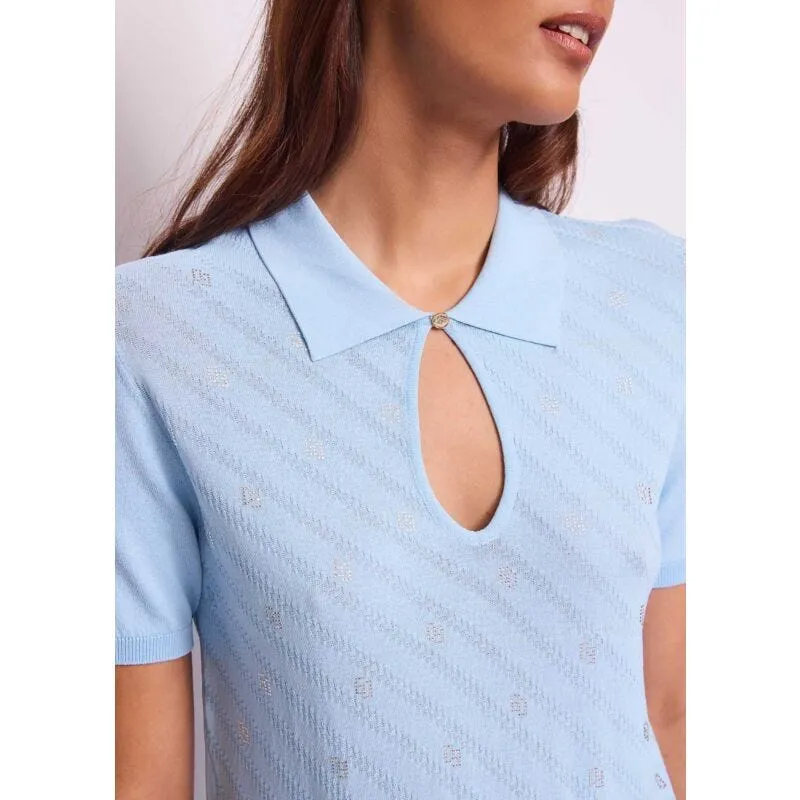 Polo donna blu con maniche corte