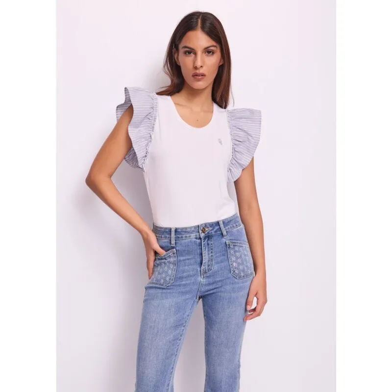 T-shirt donna bianca con motivo a righe