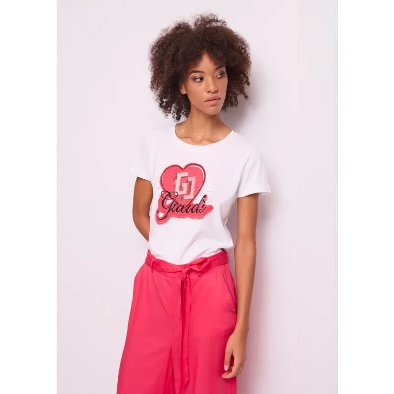 T-shirt donna bianca con stampa cuore