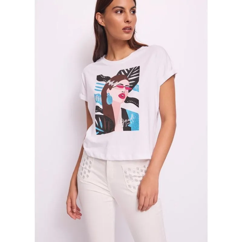 T-shirt donna bianca con stampa