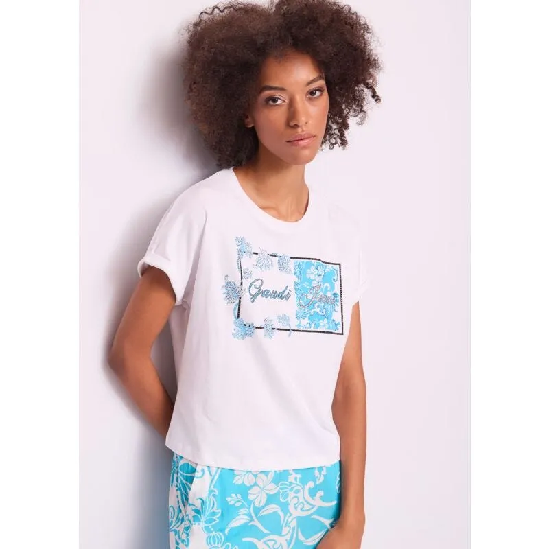 T-shirt donna bianca con stampa e logo