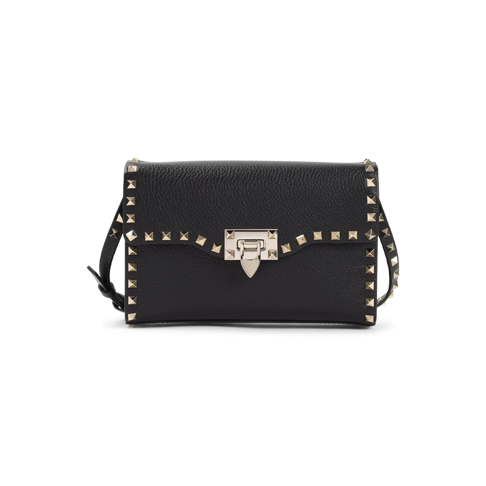 Black Small Rockstud Leather Shoulder Bag