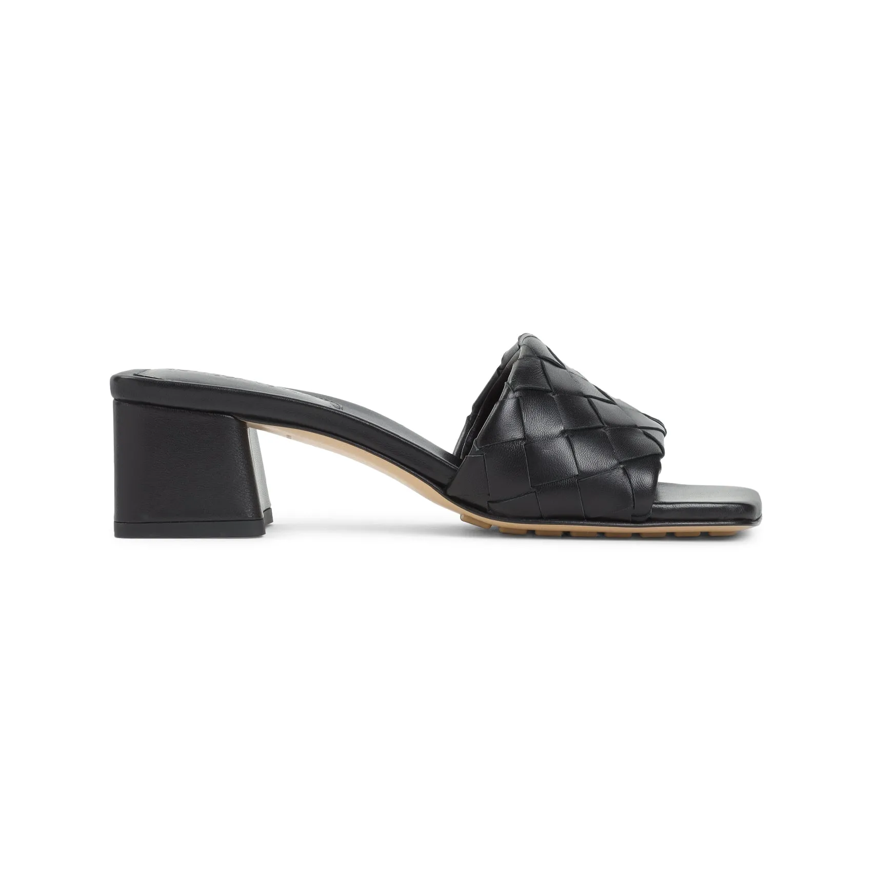 Black Nappa Leather Kitten Heel Mule Sandal