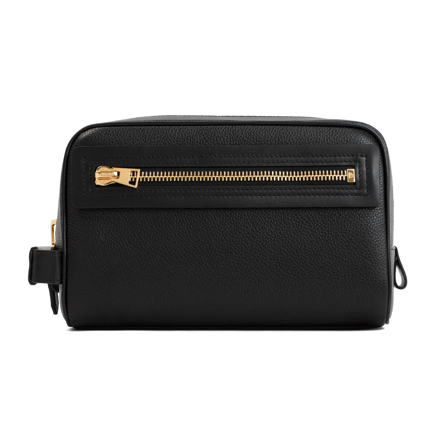 Black Leather Single Zip Toiletry Case