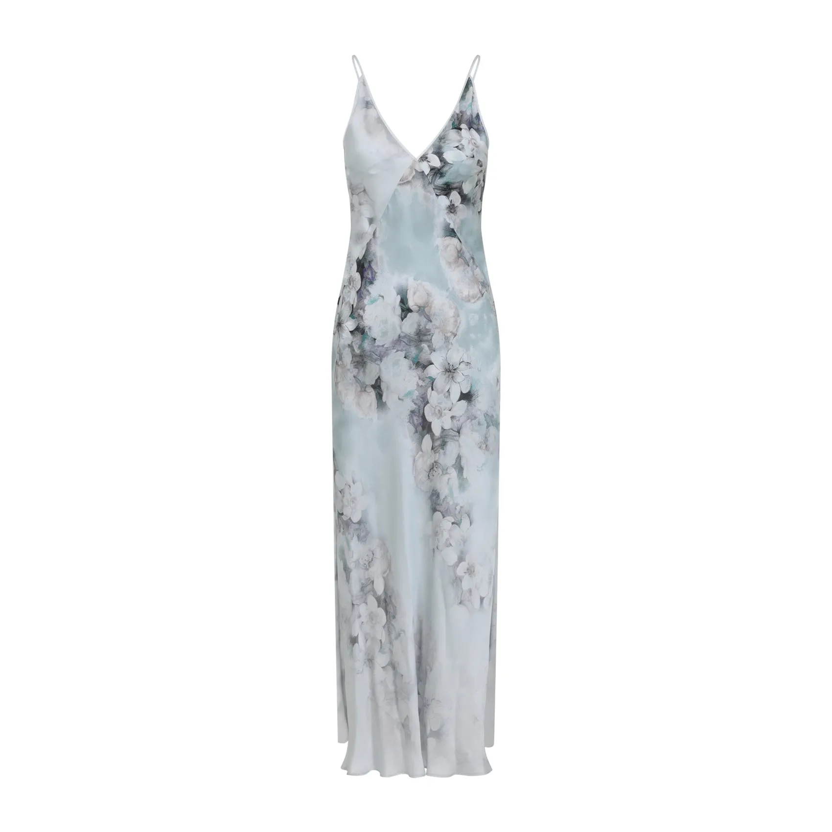 Light Blue Printed Viscose Evening Dress