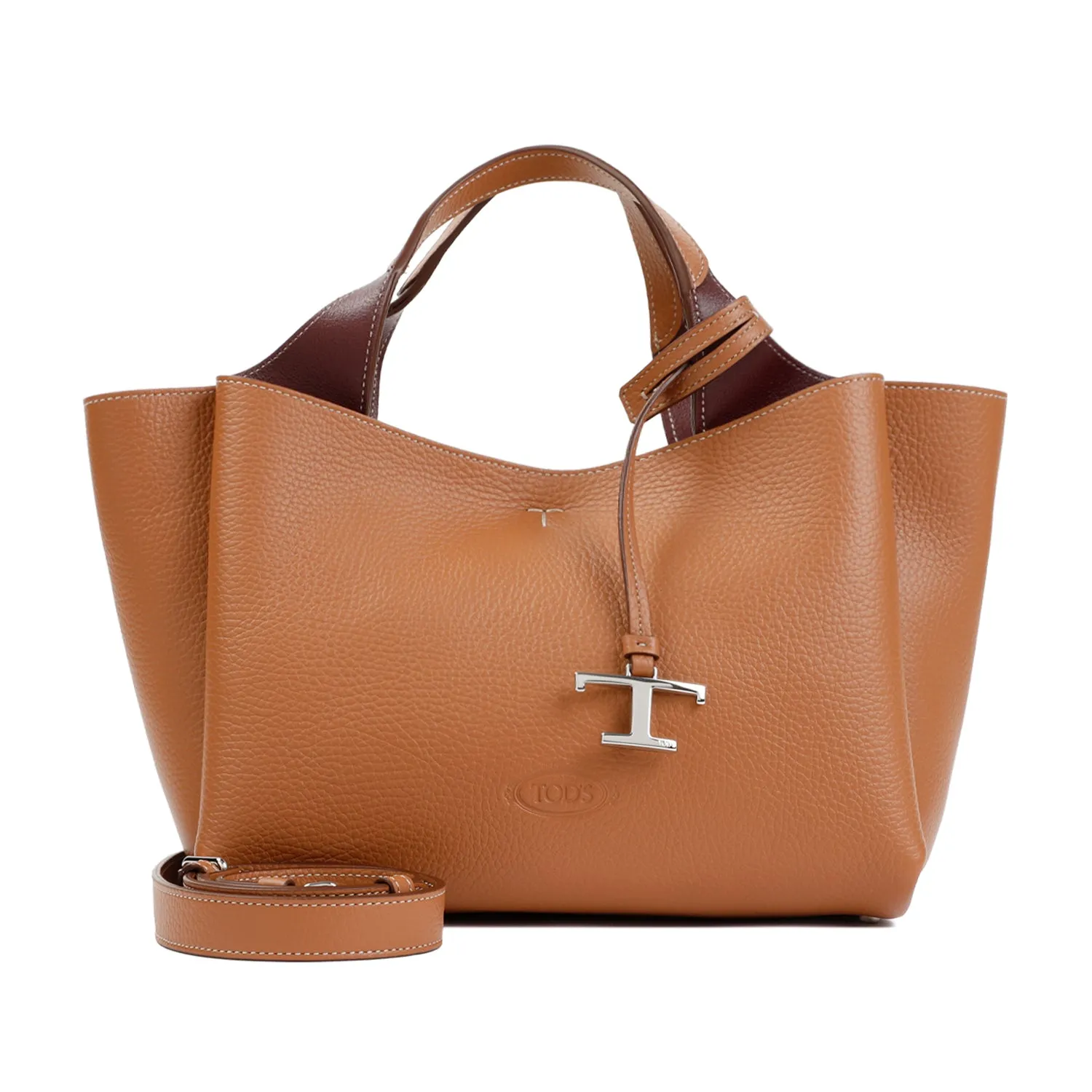 Brown Bordeaux Bauletto Sacca Grained Leather Bag