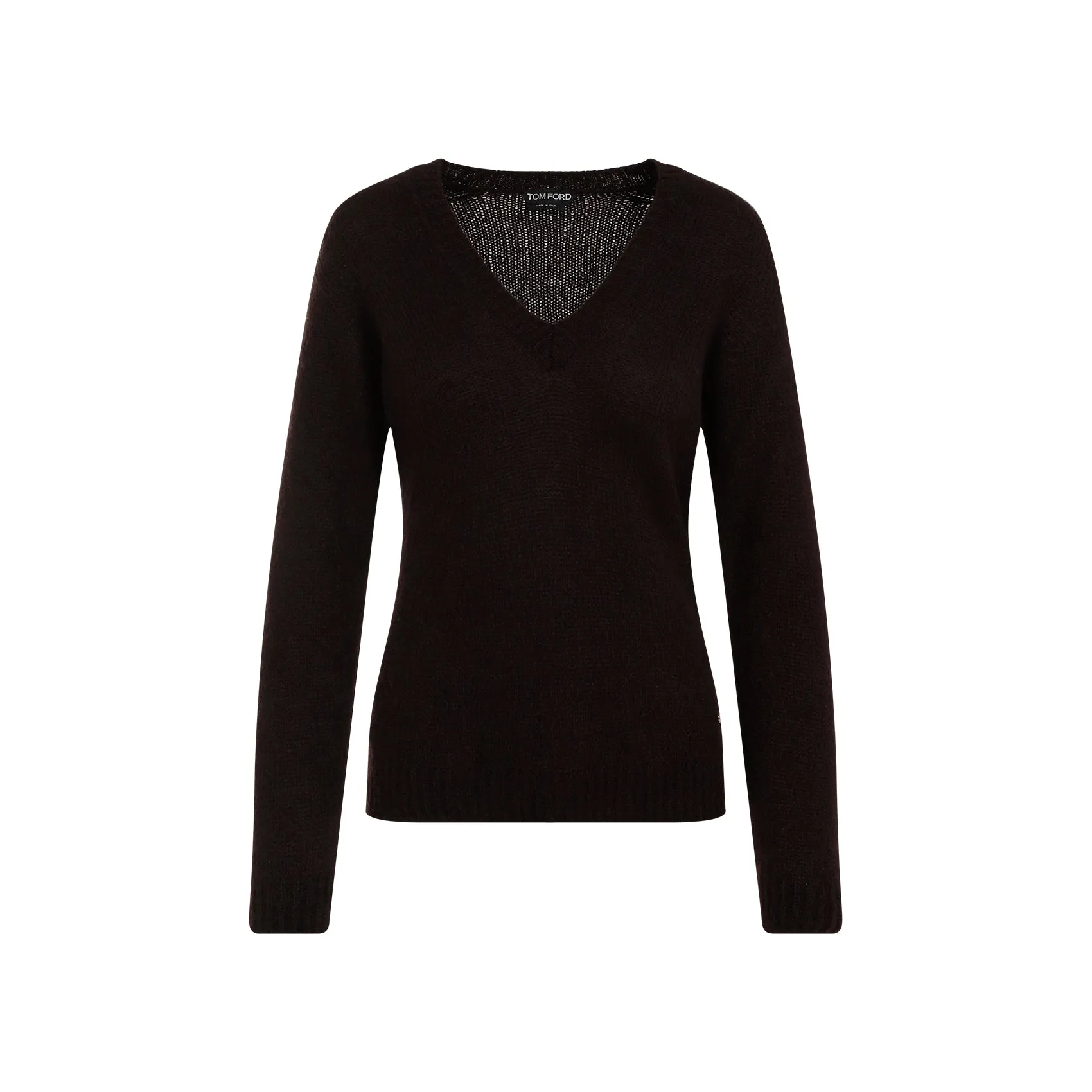 Dark Brown Cashmere Seamless V-Neck Top