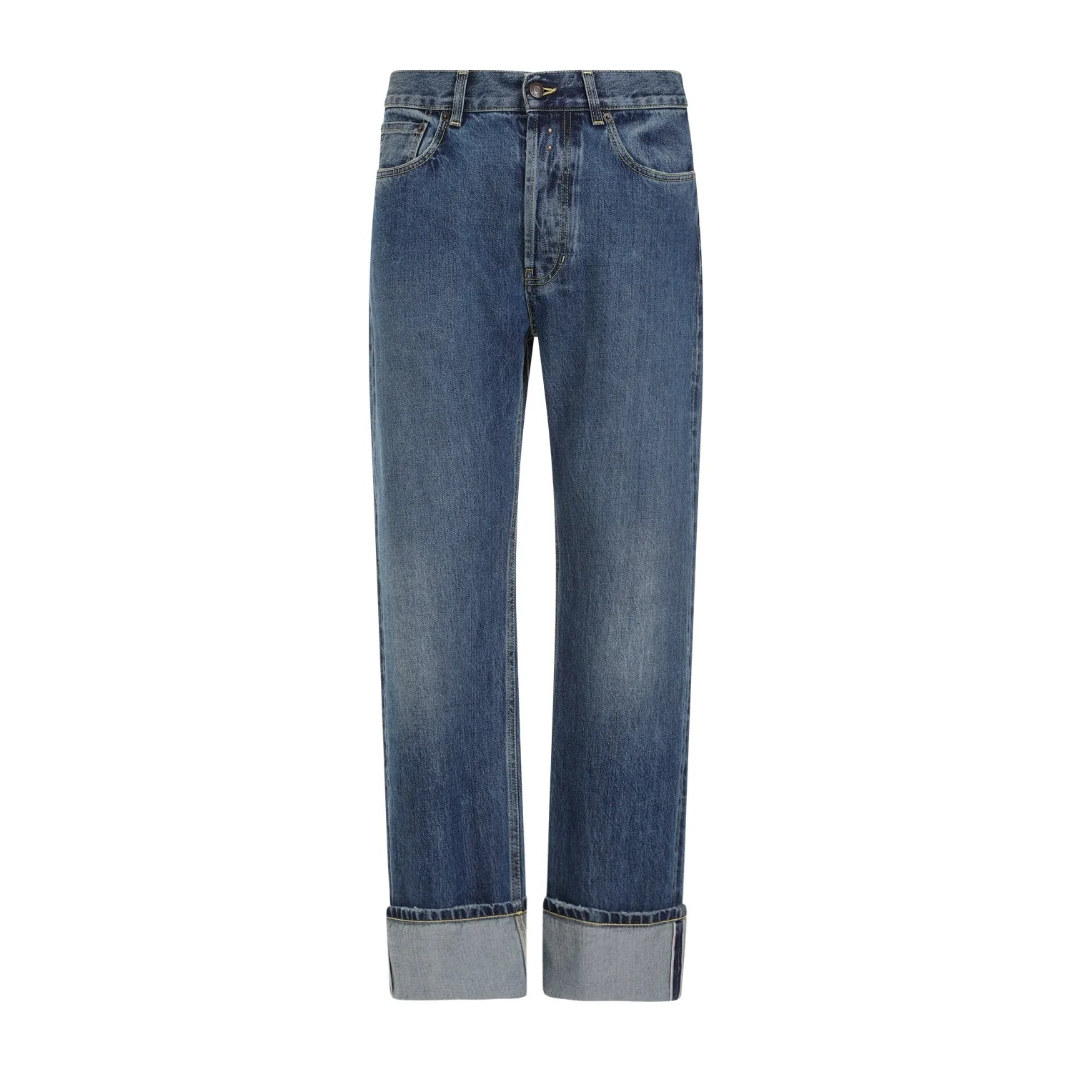 Blue Washed Cotton Turn Up Jeans