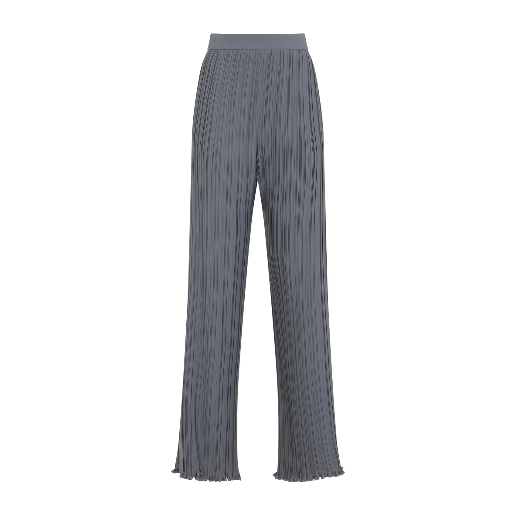 Grey Pleated Polyester Trousers
