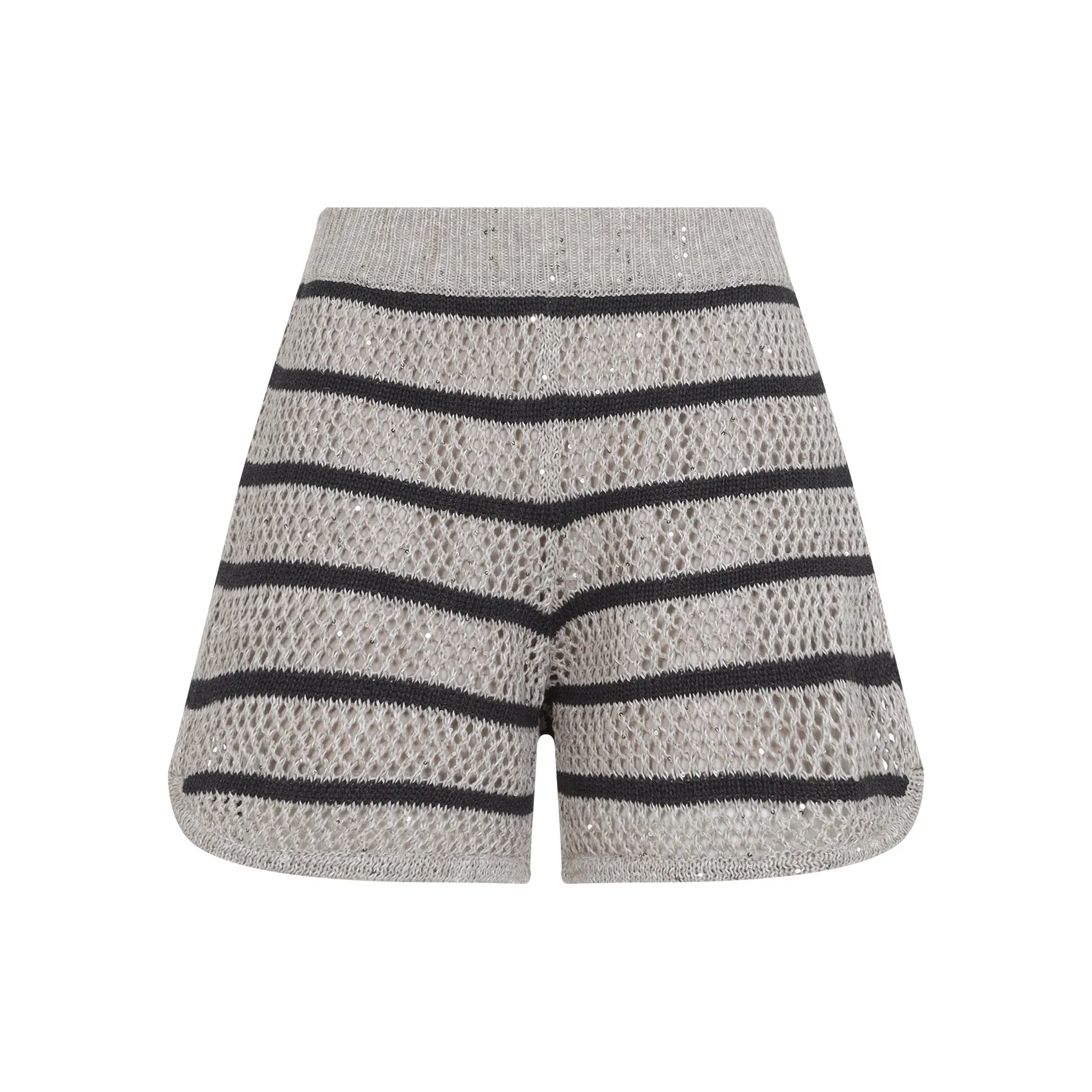 Beige Striped Knit Linen Bermuda