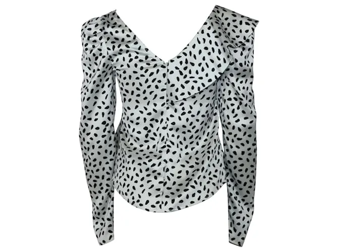 Self portrait Top in raso con volant a pois autoritratto in poliestere bianco