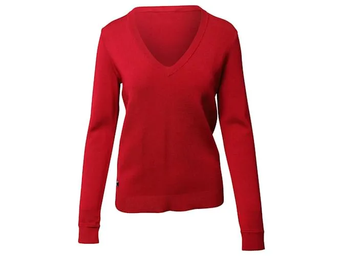 Maglione Herve Leger con scollo a V in rayon rosso