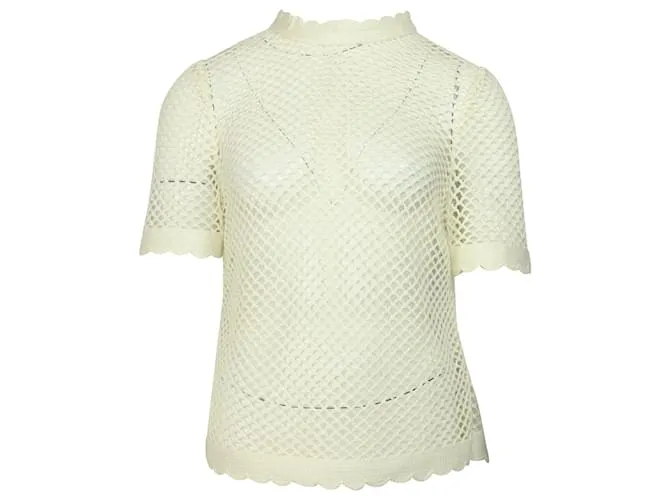 Self portrait Top autoritratto all'uncinetto in poliestere crema Bianco Crudo
