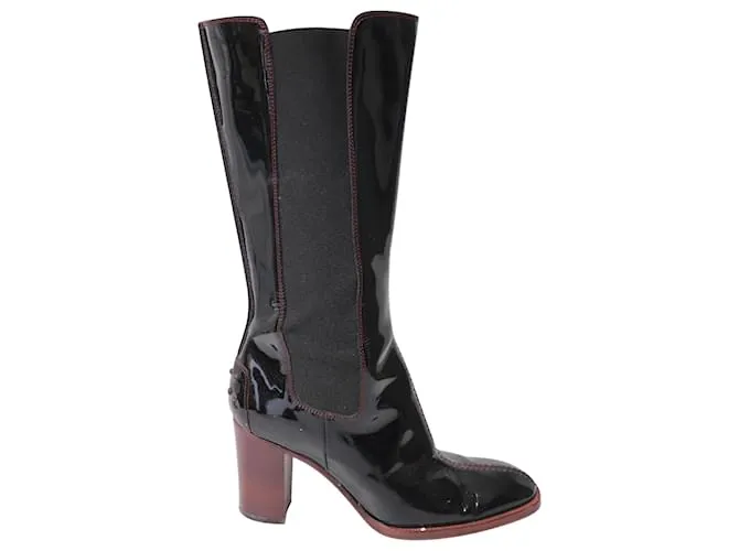 Tod's Stivali al ginocchio Tods in pelle verniciata nera con cuciture a contrasto Nero