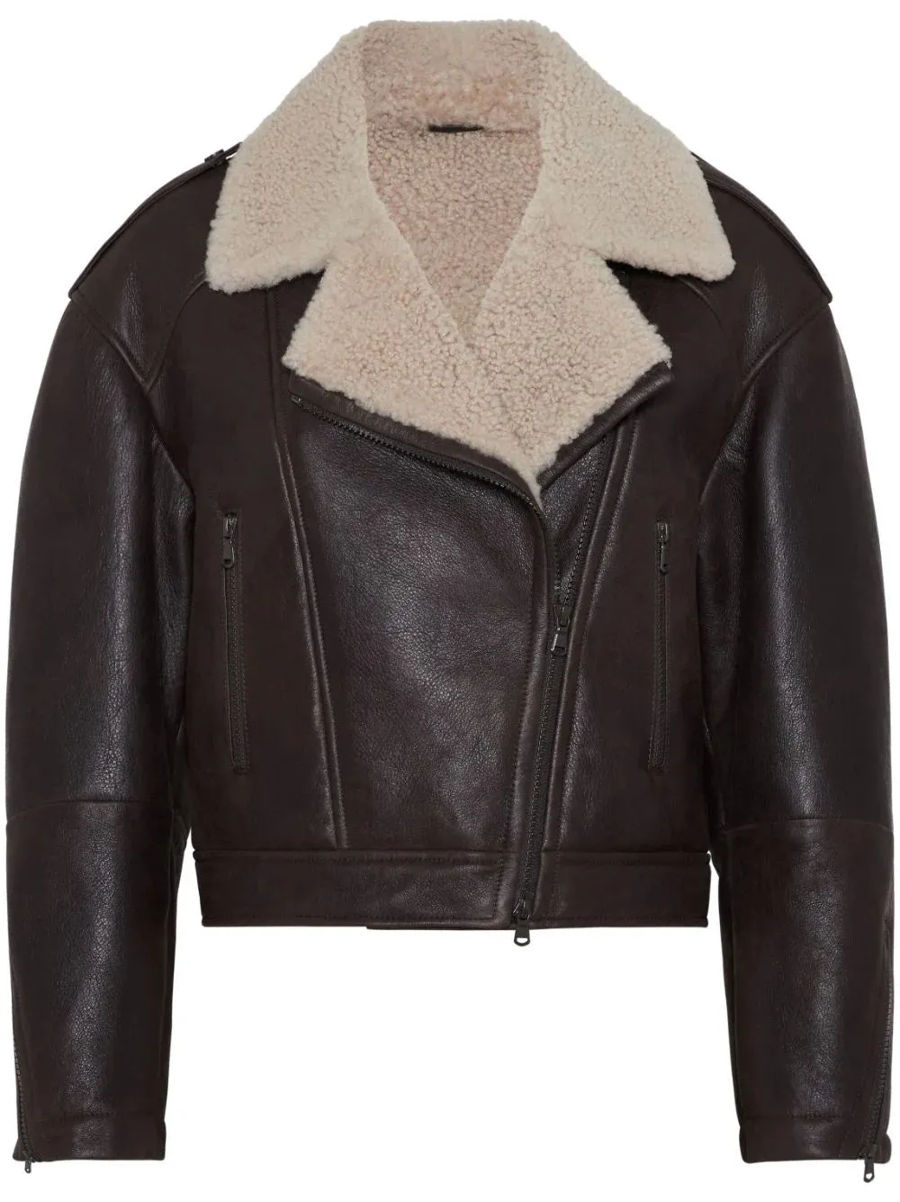 Giacca Biker In Pelle Con Collo In Shearling