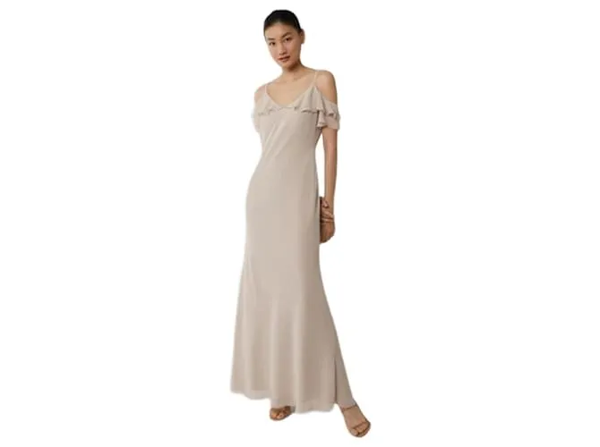 Vestito lungo da donna Coast in chiffon color crema con spalle scoperte, Damigella d'onore, Prom Regno Unito 12 US 8 Crudo