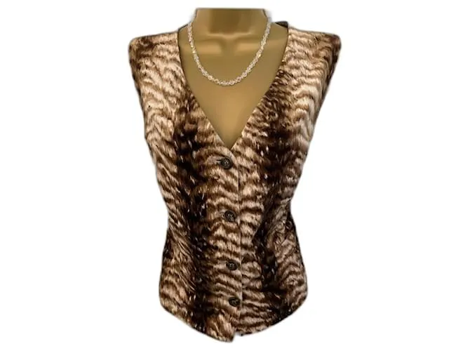 Valentino Miss V Gilet da donna in velluto con stampa animalier IT 44 UK 12 Marrone Crema