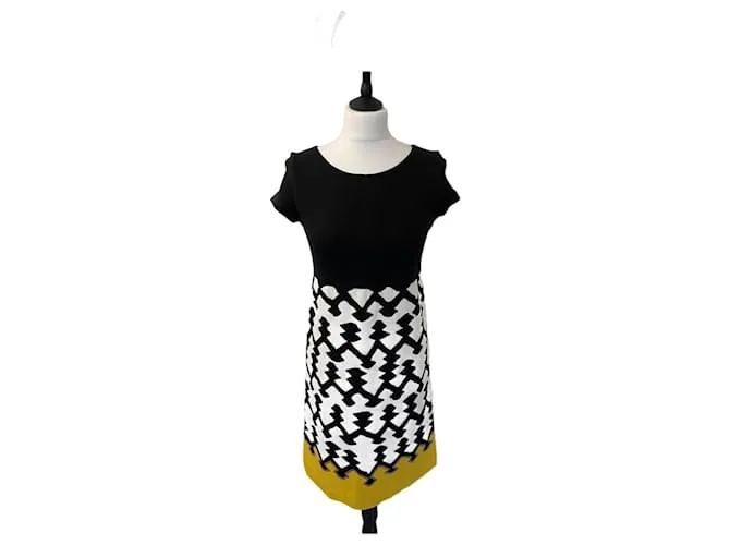 Marella by Max Mara Abito a trapezio da donna nero bianco giallo, 1960 US 6 UK 10 Unione Europea 38