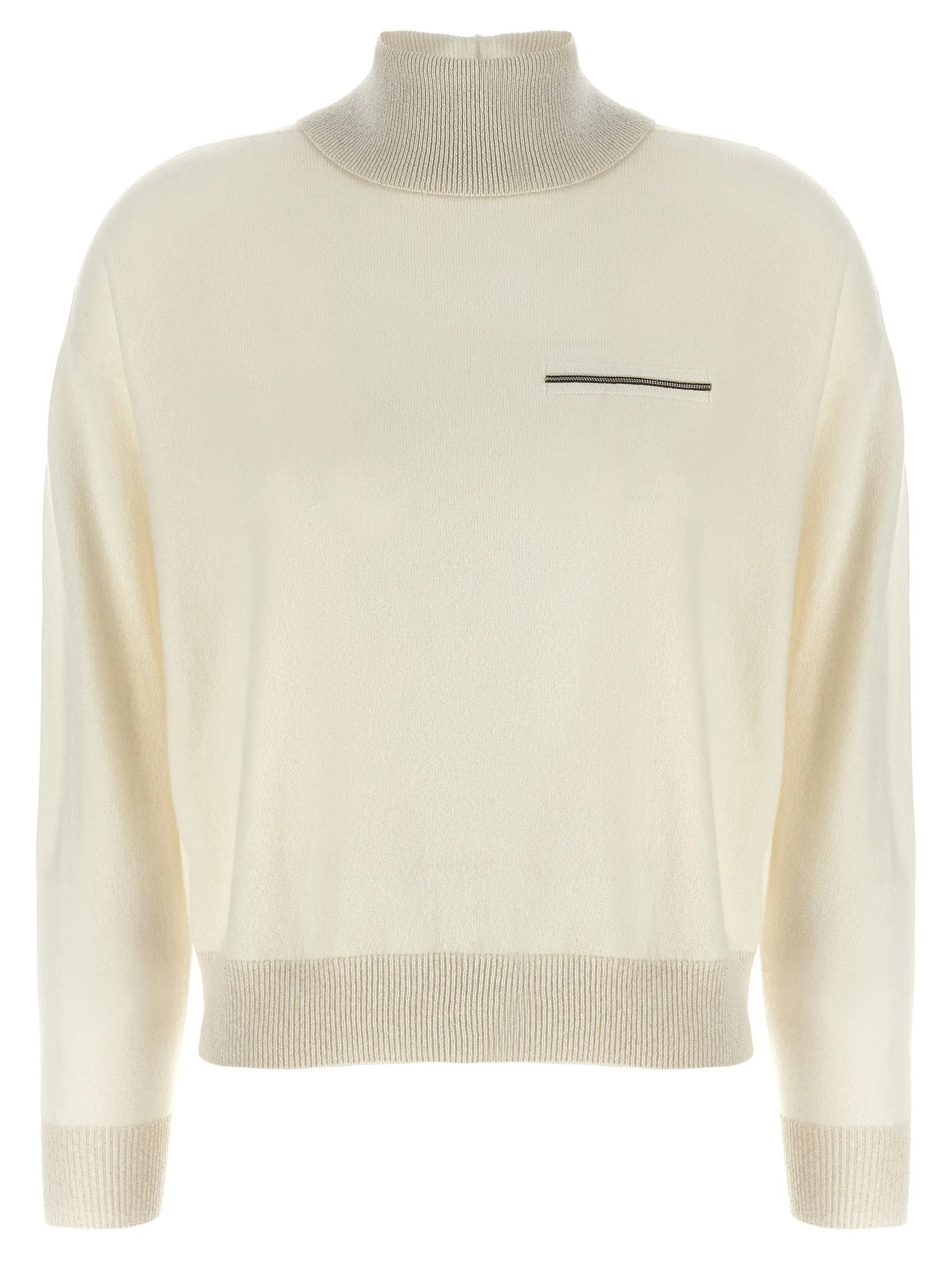 Lurex Details Turtleneck Sweater Maglioni Bianco