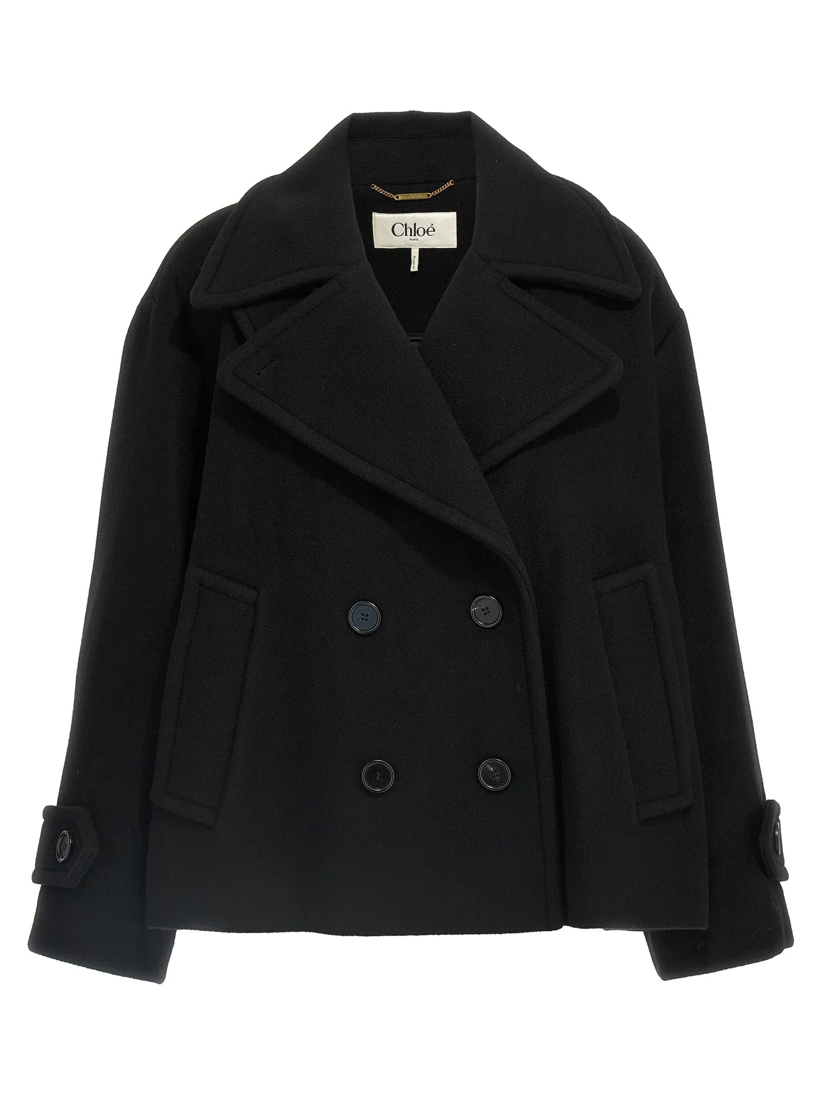 Double Breasted Wool Coat Trench E Impermeabili Nero