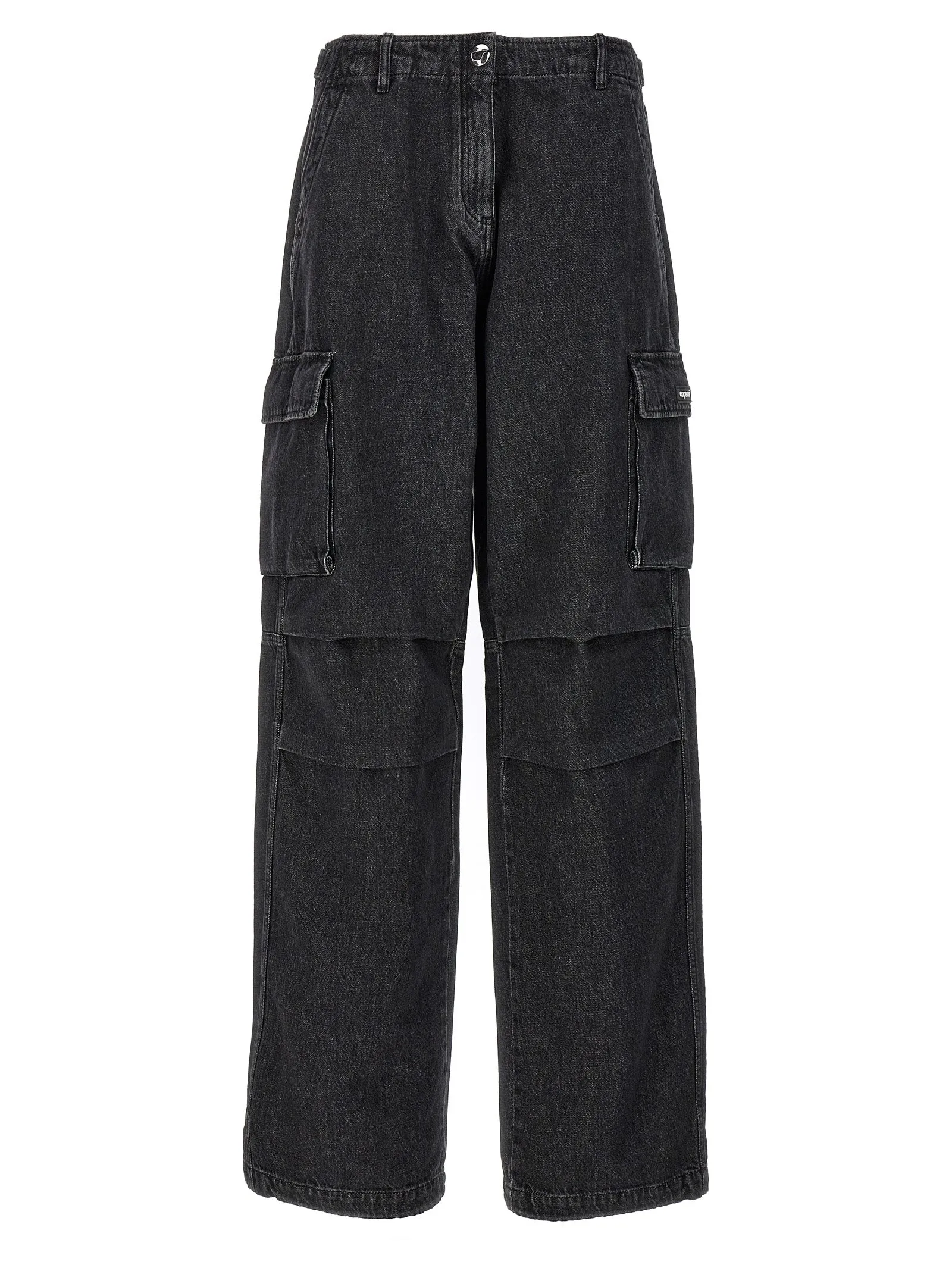 Denim Wide Leg Cargo Jeans Nero